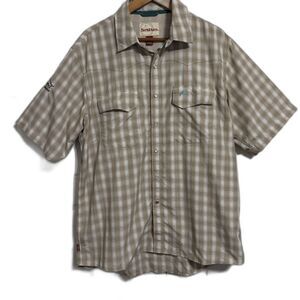 Simms Shirt Mens Large Brown Plaid Short Sleeve Snap Front Fishing‎ Tech Outdoor